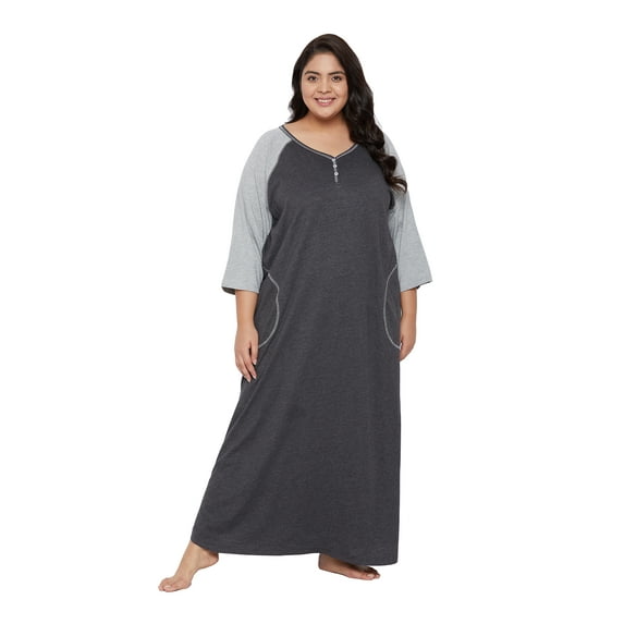 Oussum Women Nightdress Loungewear Long Sleeve Sleepwear Dress with Pockets