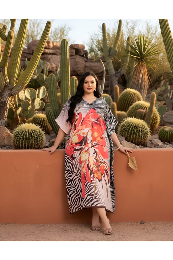 Women Plus Size Kaftan Dress V Neck Kimono Style Loungwear Beach Long Caftan Maxi Dress