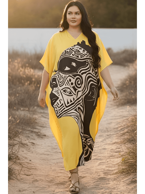 Women Plus Size Kaftan Long Maxi Dress Casual Loose Caftan