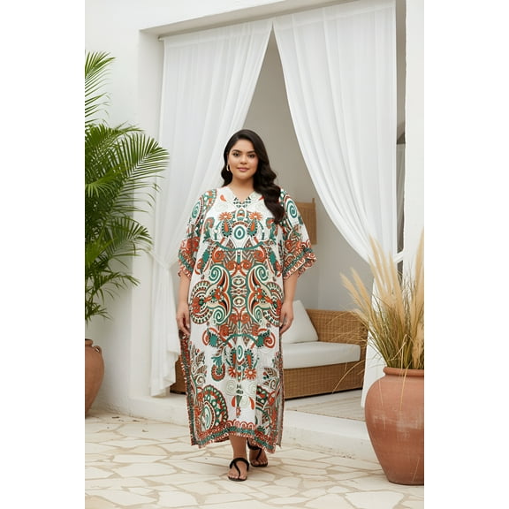 Oussum Women Plus Size Kaftans Dresses Long Casual Maxi Caftan Dress for Ladies