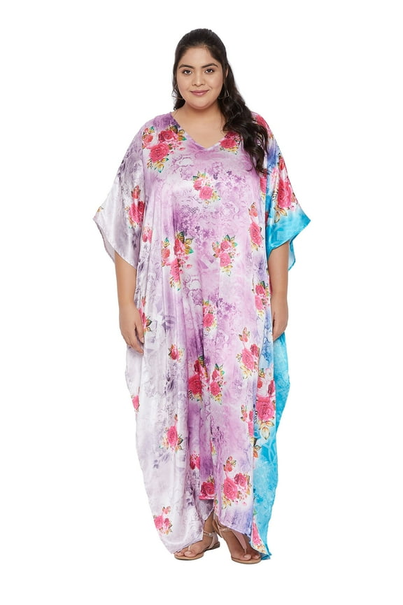 Women Plus Size Poly Satin Kaftans Dresses Gown Long Maxi Kimono Ladies Caftans