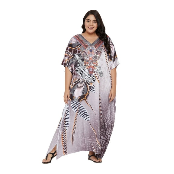 Oussum Women Plus Size Poly Satin Kaftans Dresses Gown Long Maxi Kimono Ladies Caftans