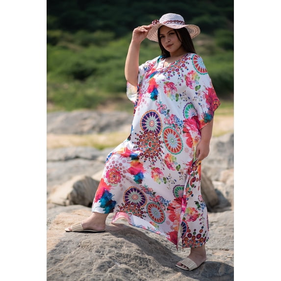 Oussum Women Plus Size Poly Satin Kaftans Dresses Gown Long Maxi Kimono Ladies Caftans