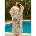 thumbnail image 1 of Oussum Women Plus Size Satin V-Neck Kaftan Maxi Dress Beach Cover Up​ Fits Up To 1X-3X, 1 of 2