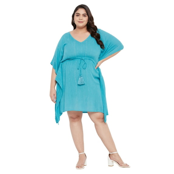 Oussum Women Plus Size Tunic Lurex Short Adjustable Dress for Ladies, Blue