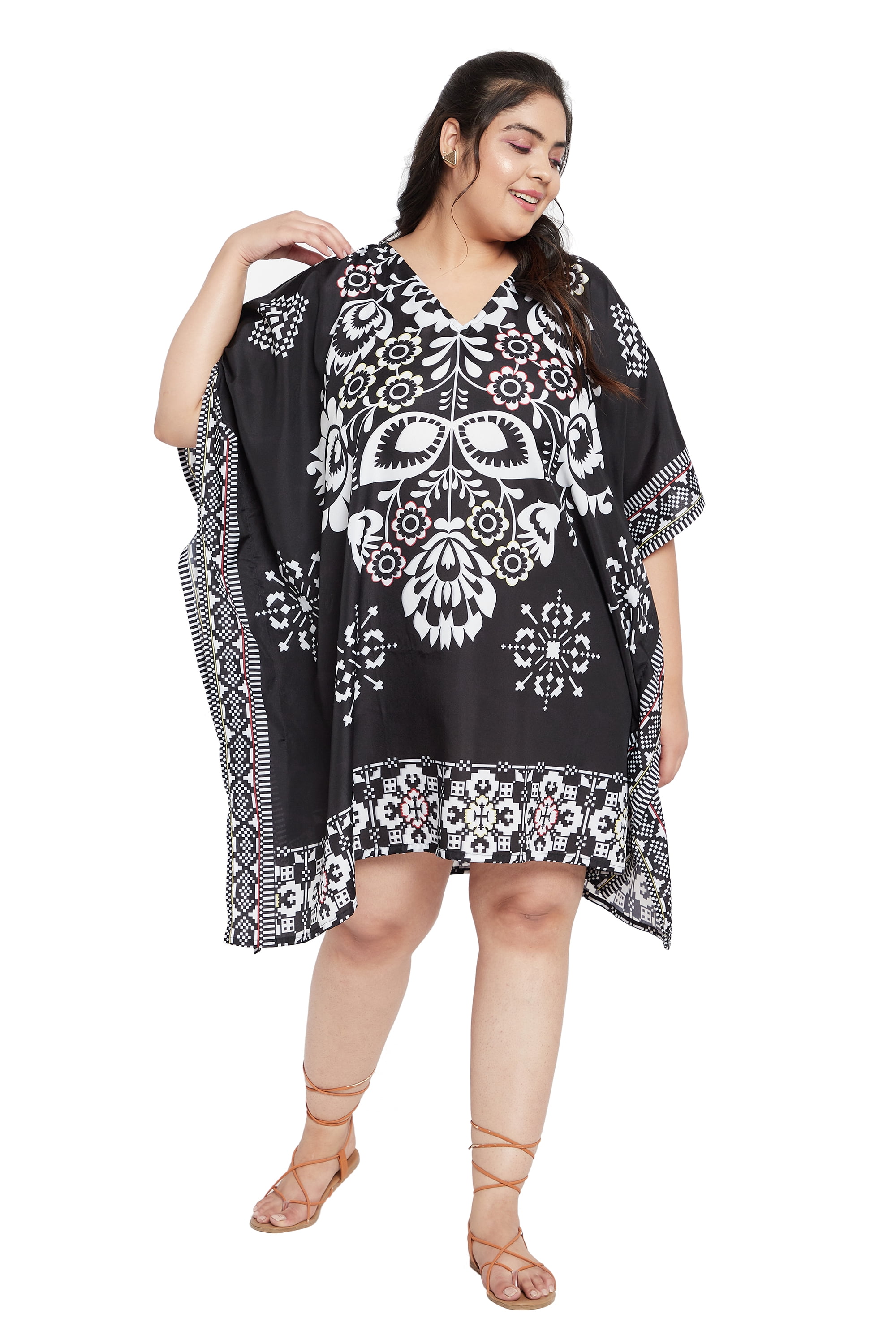 Oussum Women Plus Size Tunic Short Kaftans Dress Ladies Summer