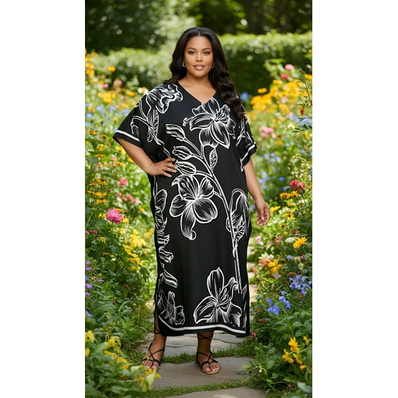 Oussum Women'S Plus Size Caftan Dress Long Maxi Kaftan Loungewear, Size Fit 1X-3X