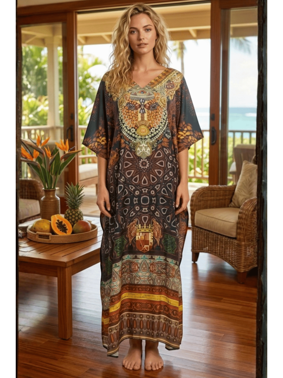 Women Satin Kaftan Dress Modest Long Caftan for Traditional and Casual Style Deep Brown