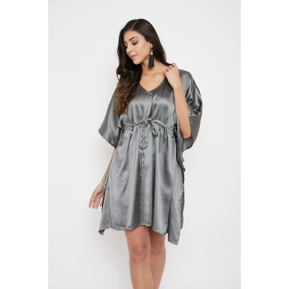 Oussum Women Satin Plus Size Tunic Short Kaftan Dress Silk Kimono Sleepwear Dress