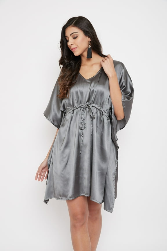 Women Satin Plus Size Tunic Short Kaftan Dress Silk Kimono Sleepwear Dress