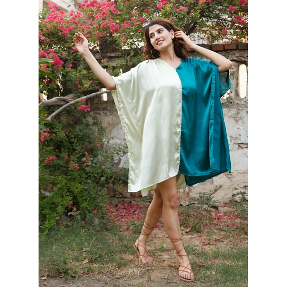 Oussum Women Satin Short Kaftan Nightwear Plus Size Dress in Double Shade Casual Ladies Sleepwear Tunic Online