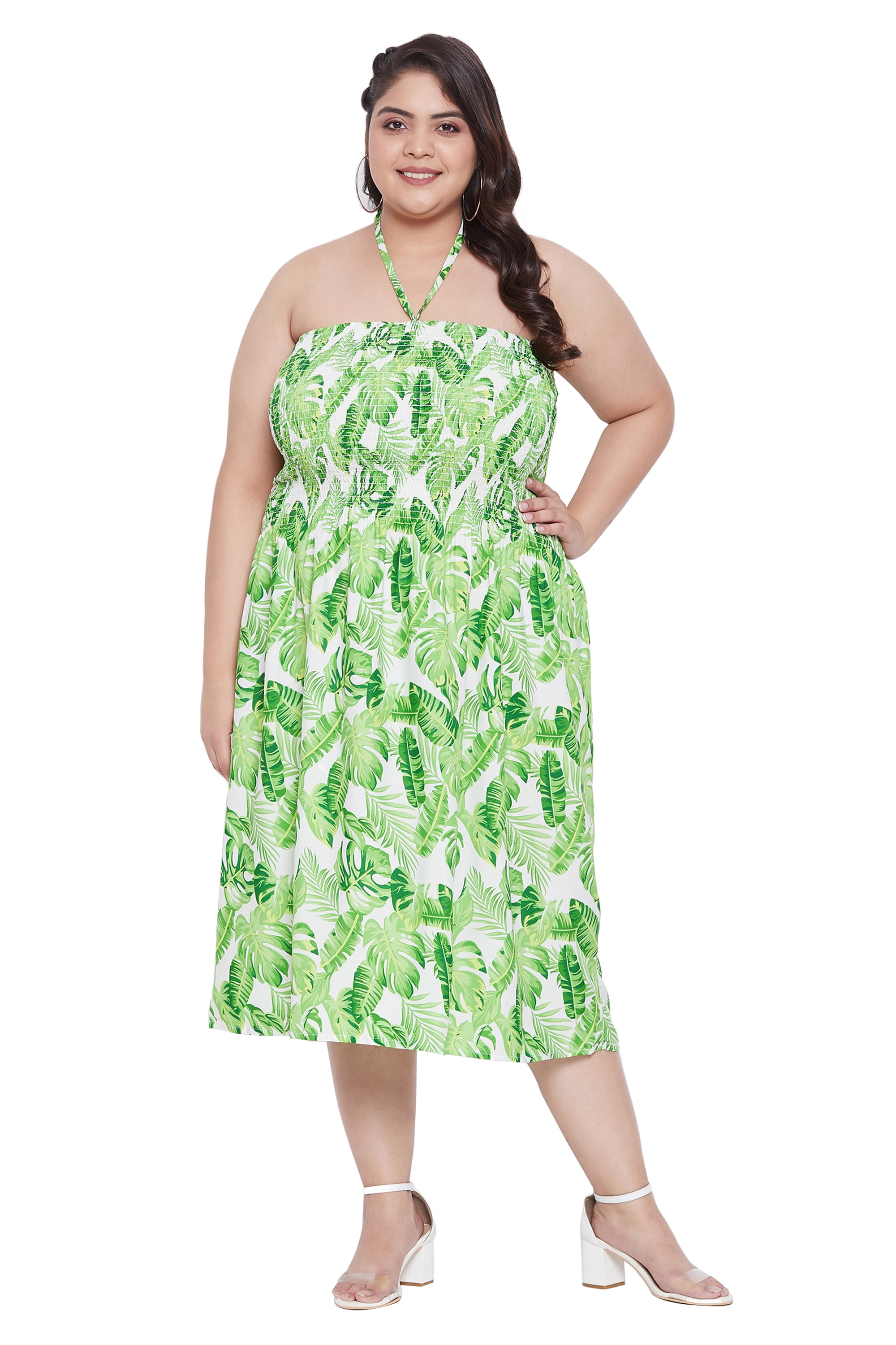 Oussum Women Short Tube Dress Sleeveless Summer Plus Size Dresses, Green