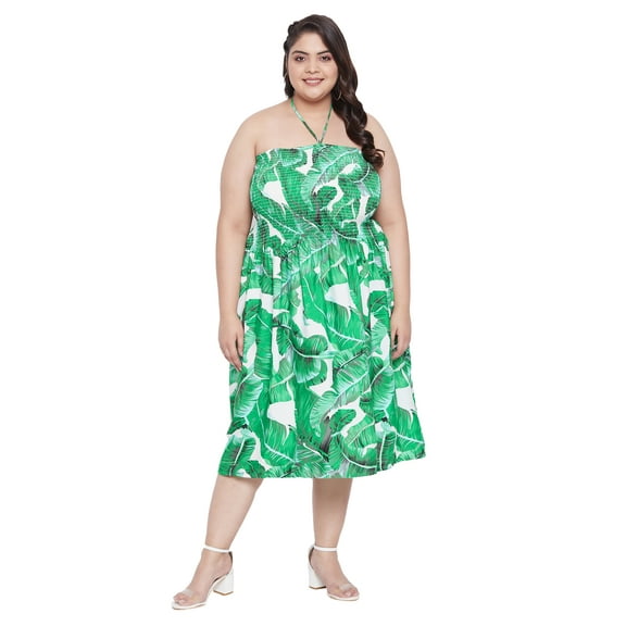 Oussum Women Short Tube Dress Sleeveless Summer Plus Size Dresses, Green