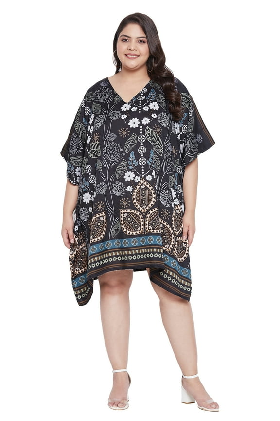 Women Tunic Dress Short 3/4 Sleeves Caftan for Ladies Casual Dresses