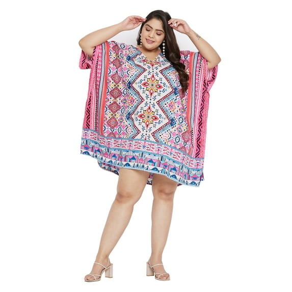 Oussum Women Tunic Dress Short 3/4 Sleeves Caftan for Ladies Casual Dresses