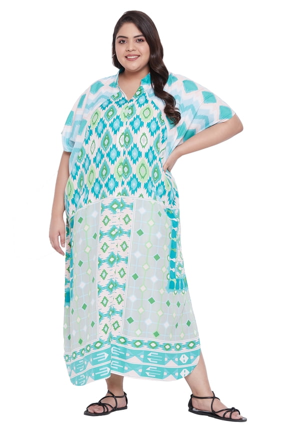 Women's Button Kaftan Dresses Printed Long Adjustable Summer Maxi Dress with Pocket