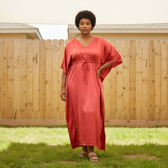 Oussum Women's Kaftan Plus Size Satin Long Maxi Dresses Adjustable Caftan Online