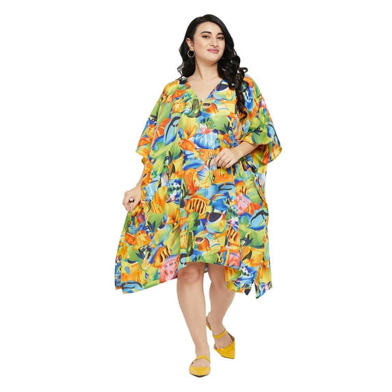 Oussum Women's Plus Size Kaftan Short Tunic ¾ Sleeve Kimono Caftan Dresses Online