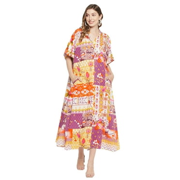 Oussum Women's Plus Size Kaftans Dress Printed Long Maxi Button Caftan Dresses