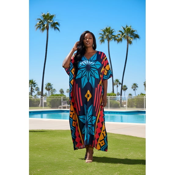 Oussum Women's Plus Size Kaftans Dresses Polyester Printed Long Caftan Maxi Online