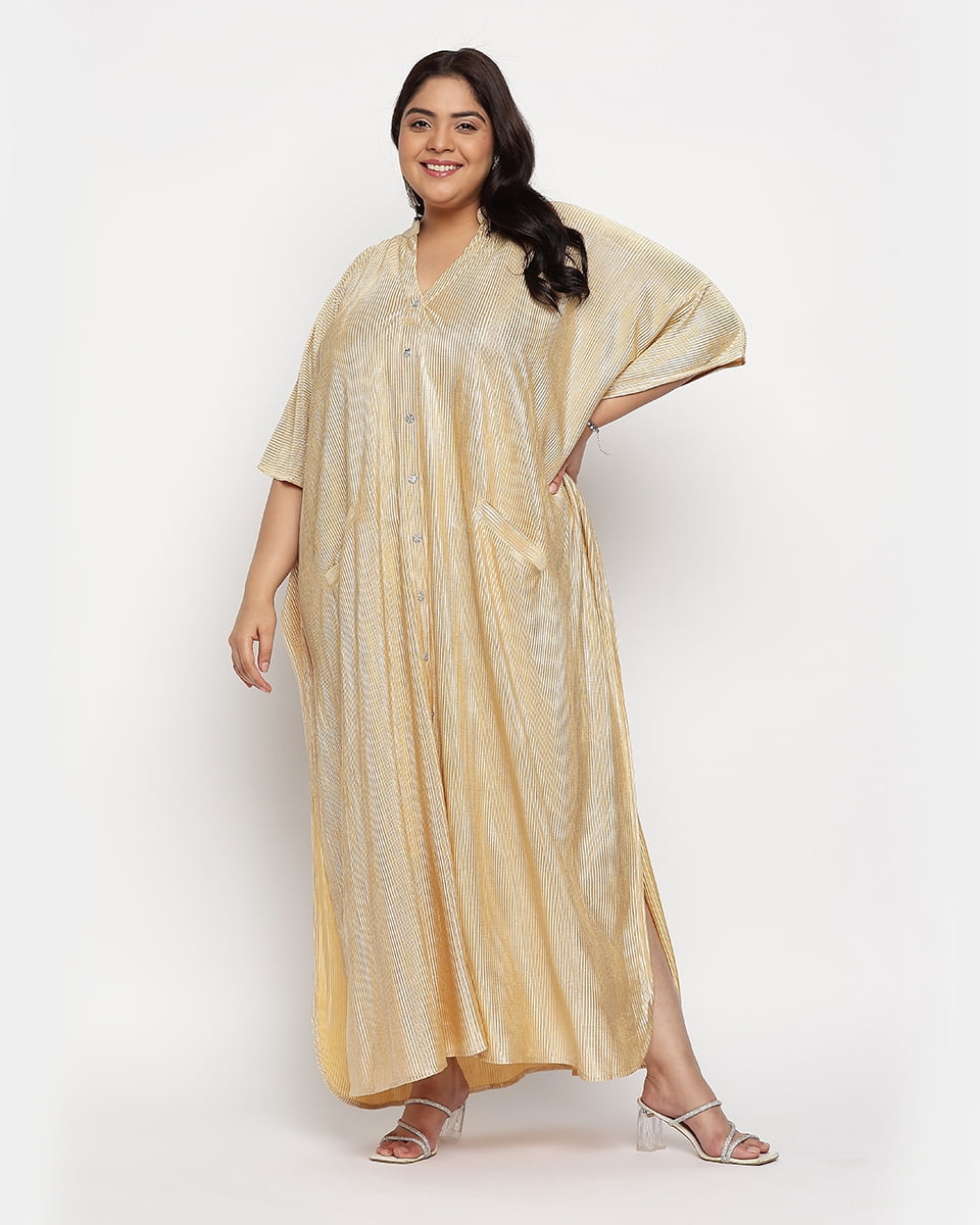 Party Caftan in Beige Brasso Printed Maxi Gown