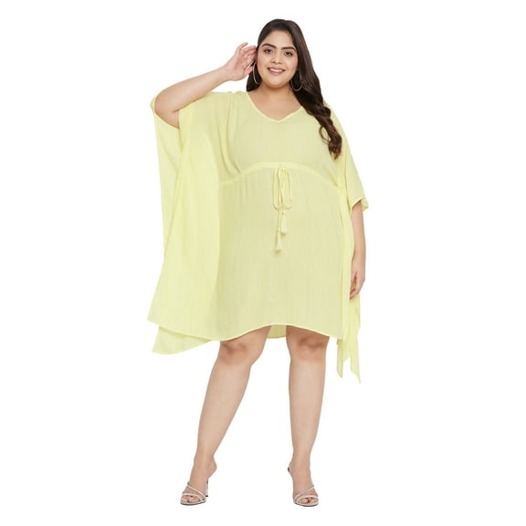 Oussum Women's Plus Size Tunic Lurex Short Adjustable Dress for Ladies, Yellow