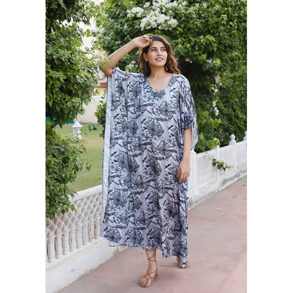 Oussum Women's Satin Plus Size Kaftans Dress Long Maxi Night Dresses for Women Tie Dye Caftans Casual Nightwear Online
