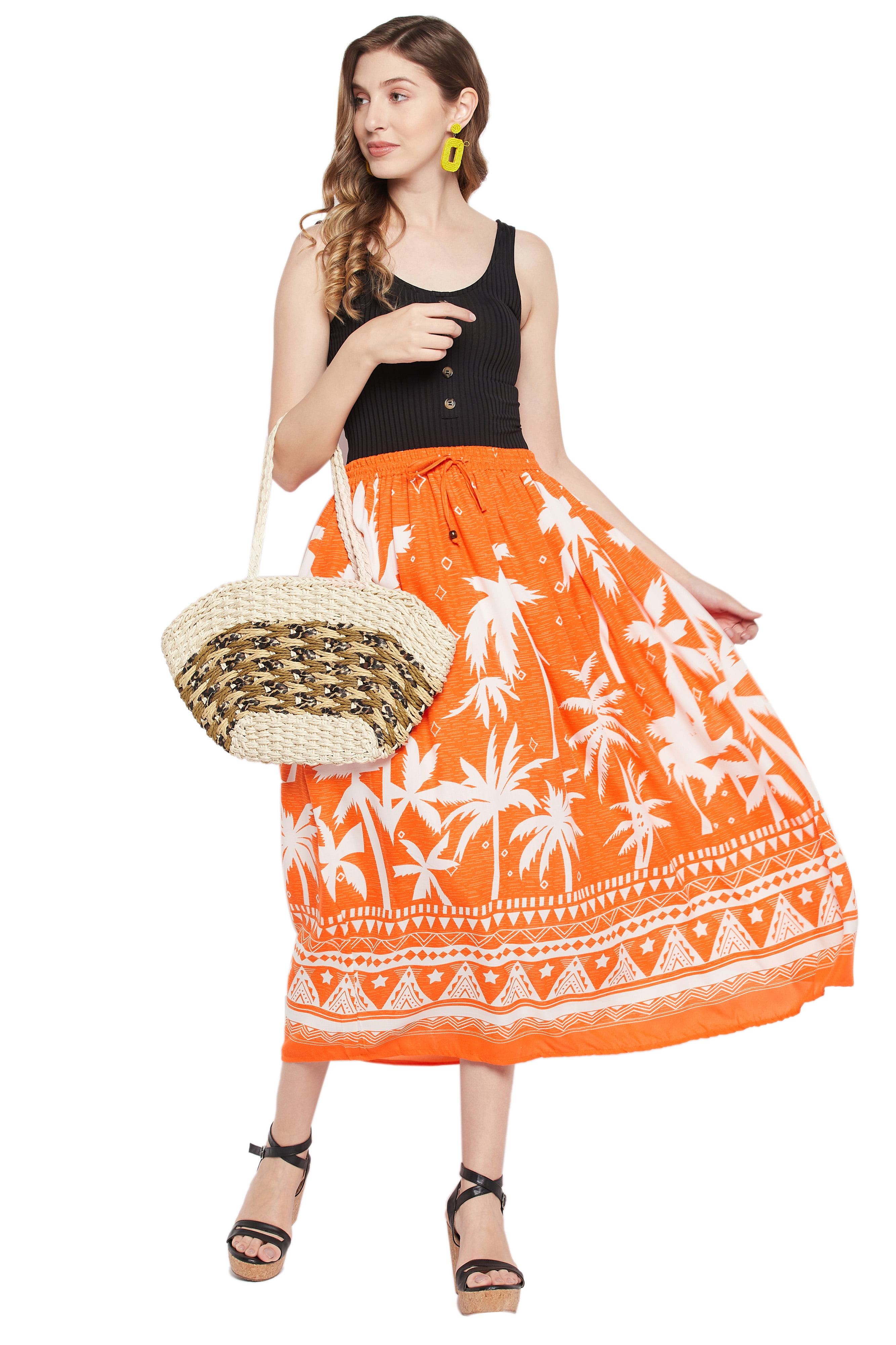 Oussum Women's Skirt A-Line Long Maxi Rayon Elastic Waist Midi