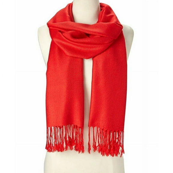 Bright Red Solid Scarfs for Women Fashion Warm Neck Womens Winter Scarves Pashmina Silk Scarf Wrap with Fringes for Ladies by Oussum