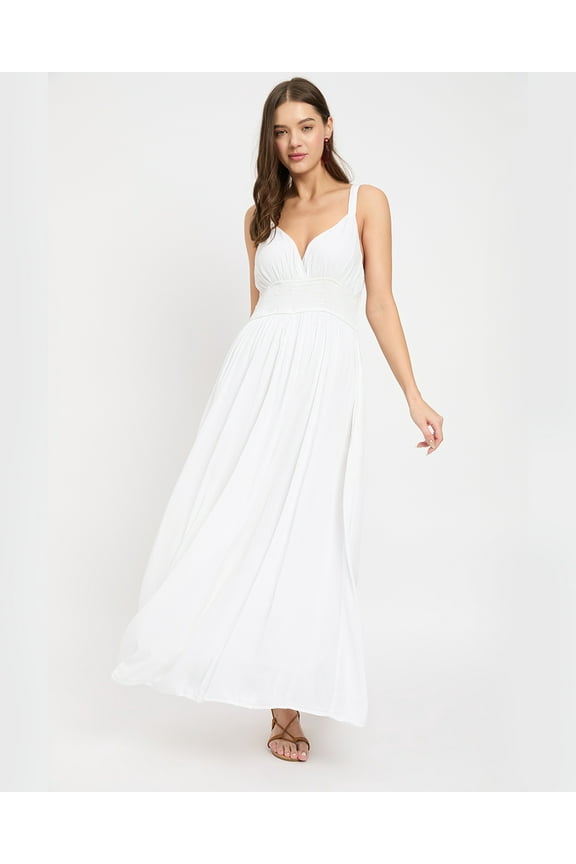 Women's Surplice Dress Rayon Long Evening Gown Formal Dress for Wedding, White