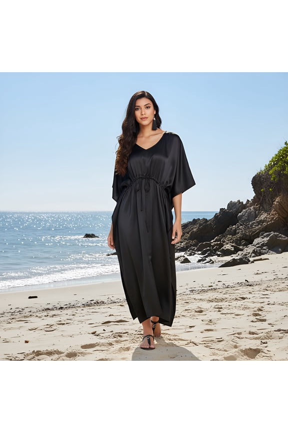 Womens Kaftans Satin Long Maxi Dress for Women Adjustable Size Caftans Plus Size Nightwear Evening Gown Beachwear Casual Dresses Online