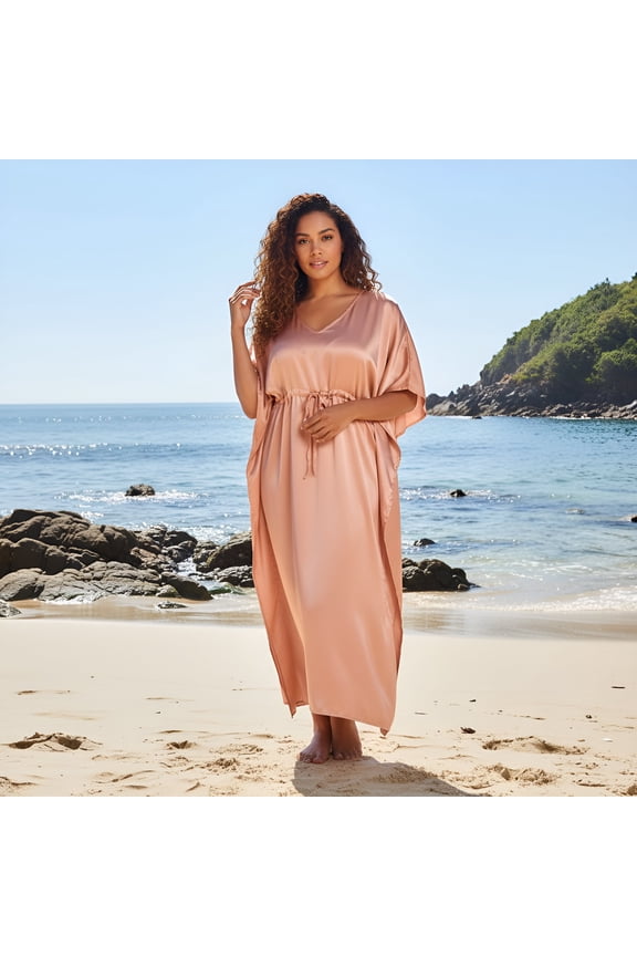 Womens Kaftans Satin Long Maxi Dress for Women Adjustable Size Caftans Plus Size Nightwear Evening Gown Beachwear Casual Dresses Online