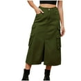 thumbnail image 1 of Ousvtion Clearance Deals Women Cargo Denim Skirt Mid Long Front Slit Dress Stretch High Waisted Jean Skirts Casual Button Dresses for Womens,Army Green,X-Large, 1 of 3