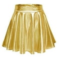 thumbnail image 1 of Ousvtion Clearance Deals Women's PU Leather Mini Skirt High Waisted Pleated Skater Skirts Faux Leather Dress Sexy Performance Costume for Women,Gold,Large, 1 of 8