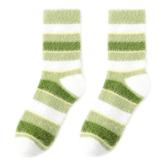 Ousvtion Fuzzy Socks for Women Striped Fluffy Sock Cozy Soft Warm Socks Casual Home Slipper Fashion Clothes Clearance Saving,02-Green,One Side