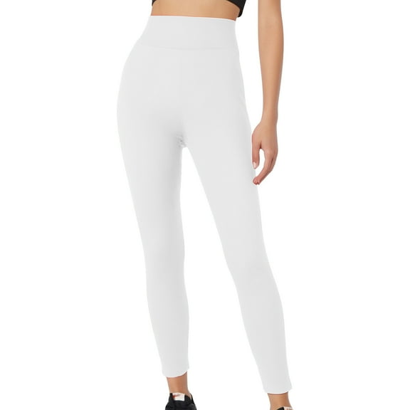 Ousvtion High Waist Legging Womens, Tummy Control Tights for Women Solid Color Legging Elastic Waisted Trousers Comfy Sweatpants Clearance Saving,White,X-Large