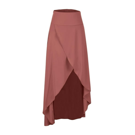 Ousvtion High Waist Wrap Skirt for Women Long Maxi Flowy Skirts Trendy Summer Bottom with Slit Ruffle High Low Dress Solid Color Dresses Clearance Saving,Wine,Large