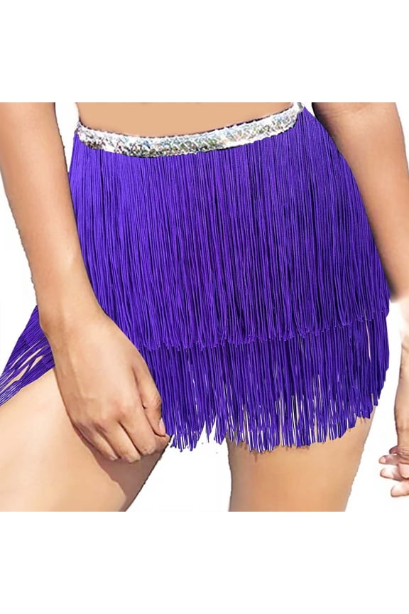 on Sale Sequin Tassel Skirt for Women, Womens Belly Dance Hip Scarf Wrap Sparkly Tinsel Fringe Skirts Rave Festival Outfit Mardi Gras Costume Clearance,Purple,Free Size