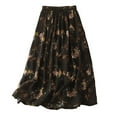 thumbnail image 1 of Ousvtion on Sale Women Floral Print Skirts Layered Tulle Skirt Pleated Elastic Waist Dresses for Ladies Knee Length Dress Spring Summer Bottoms Deals,02-Black,Large, 1 of 8