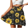 thumbnail image 1 of Ousvtion on Sale Women's Summer Boho Mini Skirt Flowy Sunflower Print Skorts High Waist Drawstring Tiered Skirts Beach Vacation Dress for Ladies Clearance,A01-Black,XXL, 1 of 6