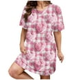 thumbnail image 1 of Ousvtion on Sale Women's Valentines Nightgown 3D Rainbow Print Sleepwear Short Sleeves Shirt Casual Round Neck Sleepdress Comfy Loungewear Valentine's Day Party Outfits Clearance,03-Pink,3X-Large, 1 of 5