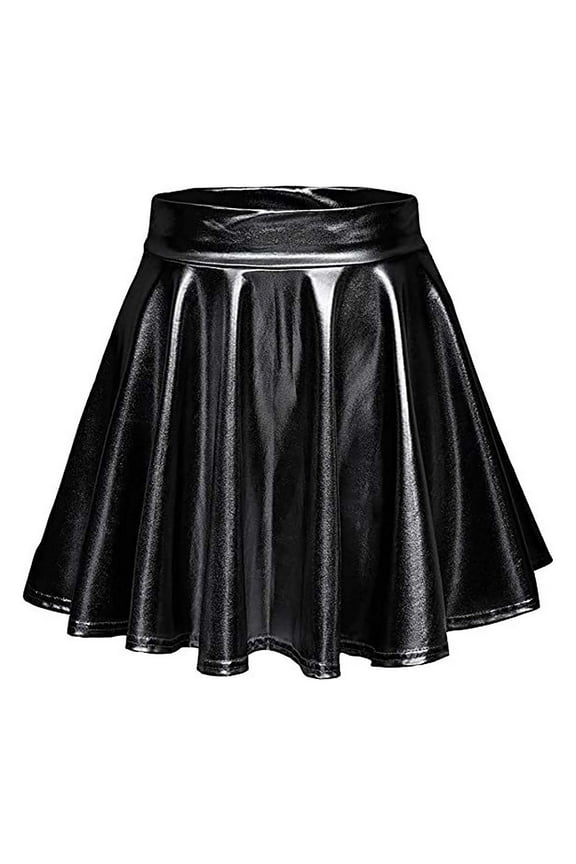 on SaleWomen's PU Leather Mini Skirt High Waisted Pleated Skater Skirts Faux Leather Dress Sexy Performance Costume for Women Clearance,Black,Small