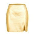 thumbnail image 1 of Ousvtion Saving PU Leather Mini Skirts for Women Zipper High Waist Skorts Dress Split Hem Bodycon Pencil Skirts Trendy Streetwear Clearance,Gold,Large, 1 of 8