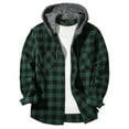 thumbnail image 1 of Ousvtion Saving Plus Size Men's Flannel Shirt Jacket Plaid Long Sleeve Coat with Hood Button Down Outwear Drawstring Hooded Jackets Fashion Clothes with Pocket Clearance,Green,S, 1 of 6