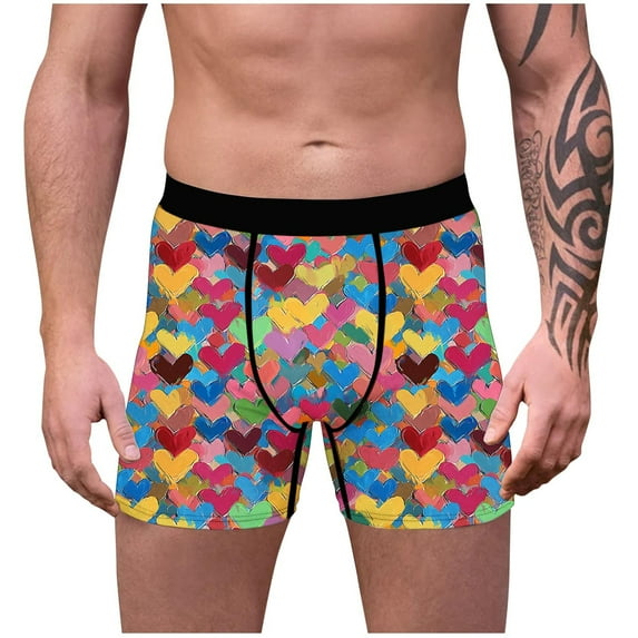 Ousvtion Saving Valentine's Day Mens Trunks Love Heart Print Boxer Briefs Valentines Rose Boxers Underwear Comfort Soft Brief Gift for Men Deals,B03-Pink,Small