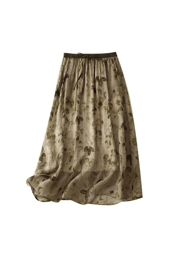 Saving Women Floral Print Skirts Layered Tulle Skirt Pleated Elastic Waist Dresses for Ladies Knee Length Dress Spring Summer Bottoms Clearance Saving,03-Black,Medium