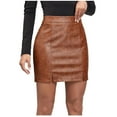 thumbnail image 1 of Ousvtion Saving Women's Basic High Waist Mini Pencil Skirt Faux Leather Bodycon Skirts Sexy Side Slit Dress Slim Fit Zipper Dresses Clearance,Brown,Large, 1 of 7