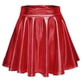 thumbnail image 1 of Ousvtion SavingWomen's PU Leather Mini Skirt High Waisted Pleated Skater Skirts Faux Leather Dress Sexy Performance Costume for Women Deals,Red,Small, 1 of 8