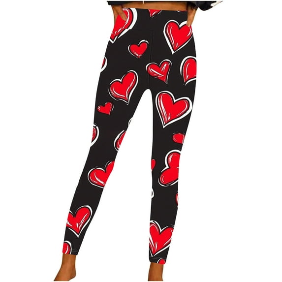 Ousvtion Valentines Day Leggings For Women High Waist Legging Sparkly Love Heart Trousers Stretchy Yoga Tights Workout Sports Pants Clearance Saving,A03-Pink,Large