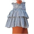 thumbnail image 1 of Ousvtion Women Mini Pleated Skirts Midi Tiered Plaid Skirts Ruffle Elastic Waist Dresses for Girls Slim Fit Dress Fashion Clothes Clearance,Blue,X-Large, 1 of 5